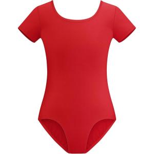 Stelle Leotards for Girls Ballet Scoop Neck Short Sleeve Leotard Gymnastics Dance Unitards(Red)