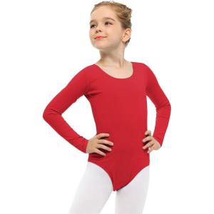 Stelle Long Sleeve Ballet Leotards for Girls Dance Leotard Black Gymnastics Ballet Outfits (Toddler/Little Kid/Big Kid)(Red)
