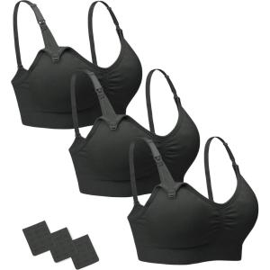 Stelle Nursing Bras Maternity Bra for Breastfeeding Pregnancy Wireless Bralette with Pads, Extenders & Clips(3 Pack Black)