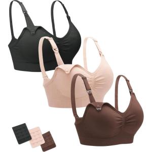 Stelle Nursing Bras Maternity Bra for Breastfeeding Pregnancy Wireless Bralette with Pads, Extenders & Clips(Black+almond+cocoa)