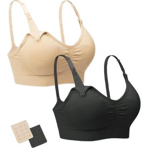 Stelle Nursing Bras Maternity Bra for Breastfeeding Pregnancy Wireless Bralette with Pads, Extenders & Clips(Black+beige)