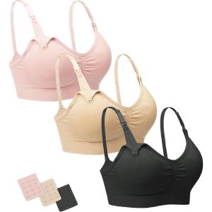 Stelle Nursing Bras Maternity Bra for Breastfeeding Pregnancy Wireless Bralette with Pads, Extenders & Clips(Black+beige+rose Pink)
