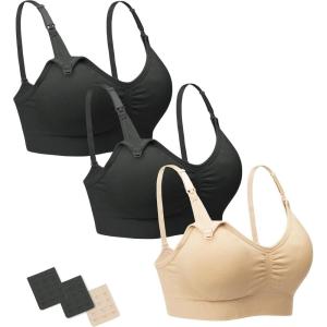 Stelle Nursing Bras Maternity Bra for Breastfeeding Pregnancy Wireless Bralette with Pads, Extenders & Clips(Black+black+beige)
