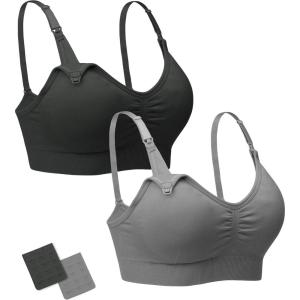 Stelle Nursing Bras Maternity Bra for Breastfeeding Pregnancy Wireless Bralette with Pads, Extenders & Clips(Black+gray)