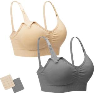 Stelle Nursing Bras Maternity Bra for Breastfeeding Pregnancy Wireless Bralette with Pads, Extenders & Clips(Gray+beige)