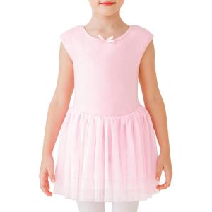 Stelle Puff Sleeve Ballet Leotards for Girls with Sparkly Tutu Skirted Toddler Dance Dress Outfit(02-sleeveless-ballet Pink)