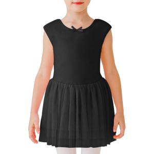 Stelle Puff Sleeve Ballet Leotards for Girls with Sparkly Tutu Skirted Toddler Dance Dress Outfit(02-sleeveless-black)