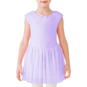 Stelle Puff Sleeve Ballet Leotards for Girls with Sparkly Tutu Skirted Toddler Dance Dress Outfit(02-sleeveless-purple)
