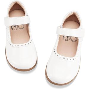 Stelle School Shoes for Girls Mary Jane Dress Shoes Uniform Flats (Little/Big Kids)(White)