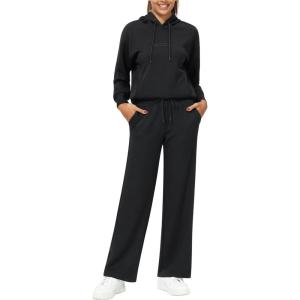 Stelle Sweat Suits for Womens 2 Piece Sweat Set Long Sleeve Hoodie Sweatsuits Sets Drawstring Sweatpants with Pockets(Black)