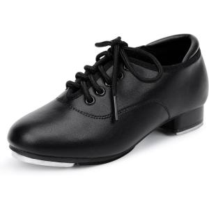 Stelle Tap Shoes for Girls Boys Lace Up PU Leather Dance Shoes for Little Kid/Big Kid(Black)