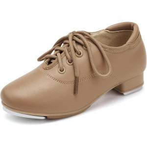 Stelle Tap Shoes for Girls Boys Lace Up PU Leather Dance Shoes for Little Kid/Big Kid(Tan)
