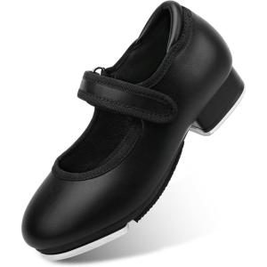 Stelle Tap Shoes for Girls Toddler Boys PU Leather Dance Shoes(Toddler/Little Kid/Big Kid)(Black Matte)