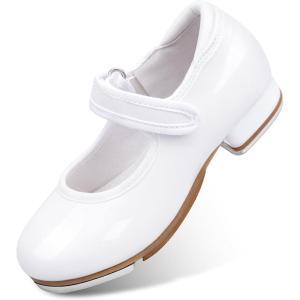 Stelle Tap Shoes for Girls Toddler Boys PU Leather Dance Shoes(Toddler/Little Kid/Big Kid)(White)