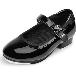 Stelle Tap Shoes for Girls Toddler Dance Shoes Easy Strap Scallop Design (Toddler/Little Kid/Big Kid)(Black)