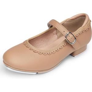 Stelle Tap Shoes for Girls Toddler Dance Shoes Easy Strap Scallop Design (Toddler/Little Kid/Big Kid)(Tan)