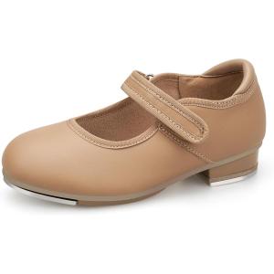 Stelle Tap Shoes for Girls Toddler PU Tap Dance Shoes for Toddler/Little Kids/Big Kids(Tan)
