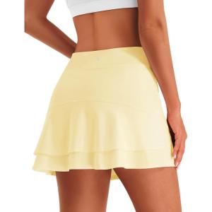 Stelle Tennis Skirts for Women Athletic Skirt with Shorts Golf Skort Pocket High Waisted Skorts Workout Pickleball(Lemon Butter)