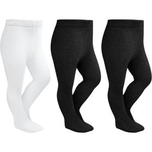 Stelle Toddler Girls Tights Baby Cable Knit Thick Stockings Cotton Winter Warm Leggings Pantyhose 1/2/3 Pack(2 Black+1 White)