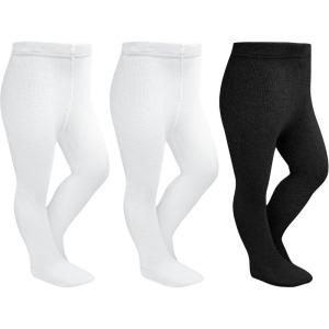 Stelle Toddler Girls Tights Baby Cable Knit Thick Stockings Cotton Winter Warm Leggings Pantyhose 1/2/3 Pack(2 White+1 Black)