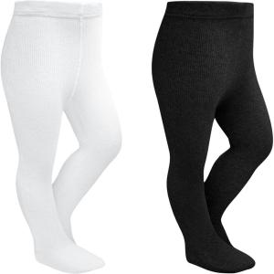 Stelle Toddler Girls Tights Baby Cable Knit Thick Stockings Cotton Winter Warm Leggings Pantyhose 1/2/3 Pack(Black+white)