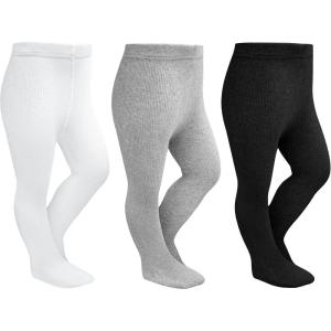Stelle Toddler Girls Tights Baby Cable Knit Thick Stockings Cotton Winter Warm Leggings Pantyhose 1/2/3 Pack(Black+white+grey)