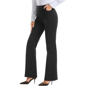 Stelle Women 28″/30″/ 32″ Bootcut Dress Pants Business Casual Work Pants with Pockets Pull On Regular Slacks for Office(28″ Black)