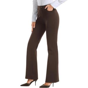 Stelle Women 28″/30″/ 32″ Bootcut Dress Pants Business Casual Work Pants with Pockets Pull On Regular Slacks for Office(30″ Coffee)