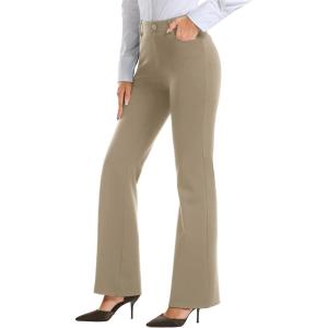 Stelle Women 28″/30″/ 32″ Bootcut Dress Pants Business Casual Work Pants with Pockets Pull On Regular Slacks for Office(30″ Grey Khaki)
