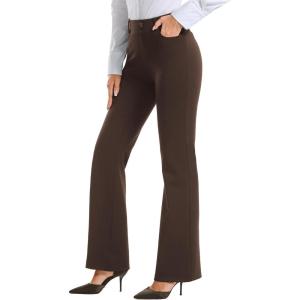 Stelle Women 28″/30″/ 32″ Bootcut Dress Pants Business Casual Work Pants with Pockets Pull On Regular Slacks for Office(32″ Coffee)