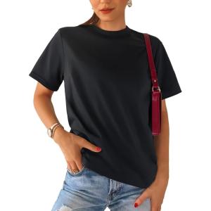 Stelle Women Cotton T-Shirts Oversized Crewneck Short Sleeve Summer Casual Tops Unisex Adult(Black)
