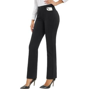 Stelle Women Dress Pants Business Casual Straight Leg 30″ Stretch Work Pants Pull On Slim-fit Regular Slacks with 4 Pockets(Black)