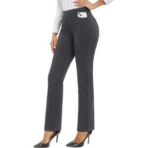 Stelle Women Dress Pants Business Casual Straight Leg 30″ Stretch Work Pants Pull On Slim-fit Regular Slacks with 4 Pockets(Charcoal)