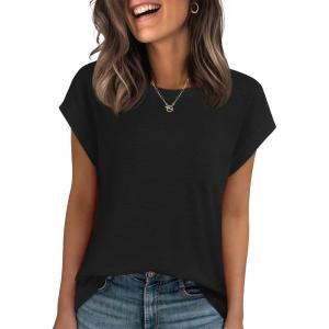 Stelle Women Modal Soft Crewneck Cap Short Sleeve T Shirts Summer Tops Trendy Basic Casual Clothes 2025(Black)