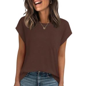 Stelle Women Modal Soft Crewneck Cap Short Sleeve T Shirts Summer Tops Trendy Basic Casual Clothes 2025(Cocoa)