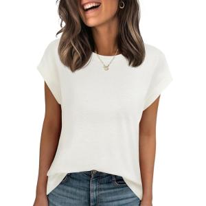 Stelle Women Modal Soft Crewneck Cap Short Sleeve T Shirts Summer Tops Trendy Basic Casual Clothes 2025(Creme)