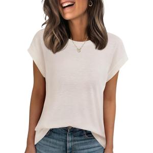 Stelle Women Modal Soft Crewneck Cap Short Sleeve T Shirts Summer Tops Trendy Basic Casual Clothes 2025(Oat Milk)