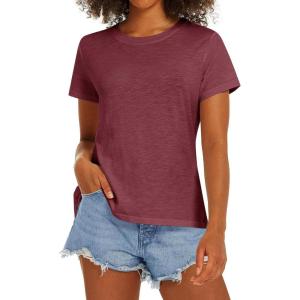 Stelle Women T Shirts Crew Neck Short Sleeve Shirts Modal Soft Summer Classic Fit Tees(Burgundy)