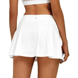 Stelle Women Tennis Skirt Golf Skorts Athletic High Waisted with Pockets Inner Shorts Sport Workout Pleated Pickleball(A-white)