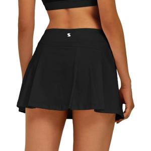 Stelle Women Tennis Skirt Golf Skorts Athletic High Waisted with Pockets Inner Shorts Sport Workout Pleated Pickleball(Black)