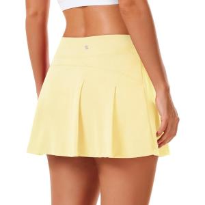 Stelle Women Tennis Skirt Golf Skorts Athletic High Waisted with Pockets Inner Shorts Sport Workout Pleated Pickleball(Lemon Butter)