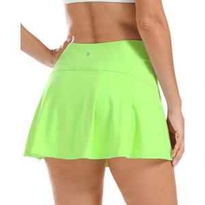 Stelle Women Tennis Skirt Golf Skorts Athletic High Waisted with Pockets Inner Shorts Sport Workout Pleated Pickleball(Lime Green)