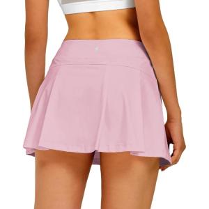 Stelle Women Tennis Skirt Golf Skorts Athletic High Waisted with Pockets Inner Shorts Sport Workout Pleated Pickleball(Pink)
