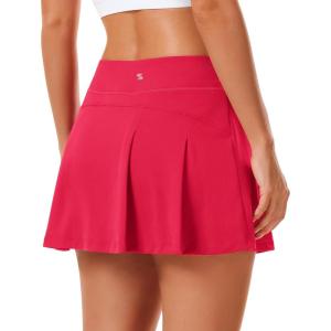 Stelle Women Tennis Skirt Golf Skorts Athletic High Waisted with Pockets Inner Shorts Sport Workout Pleated Pickleball(Raspberry)