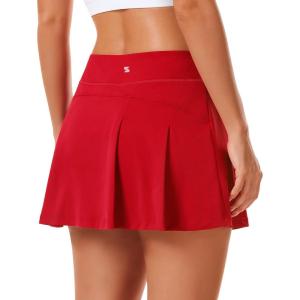 Stelle Women Tennis Skirt Golf Skorts Athletic High Waisted with Pockets Inner Shorts Sport Workout Pleated Pickleball(Red)