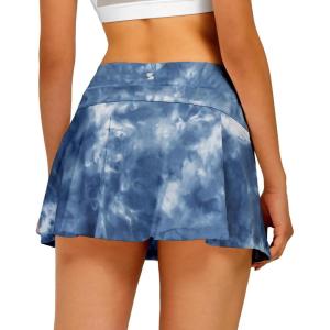 Stelle Women Tennis Skirt Golf Skorts Athletic High Waisted with Pockets Inner Shorts Sport Workout Pleated Pickleball(Tie Dye Blue)