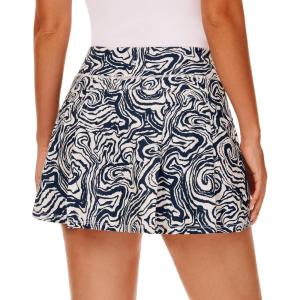 Stelle Women Tennis Skirt Golf Skorts Athletic High Waisted with Pockets Inner Shorts Sport Workout Pleated Pickleball(Wavy Ink)