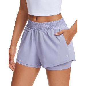 Stelle Women’s 2 in 1 Running Shorts Athletic Workout Gym Shorts High Waisted Shorts with Liner Zipper Pockets(Purple Haze)