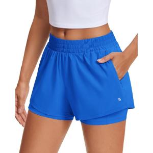 Stelle Women’s 2 in 1 Running Shorts Athletic Workout Gym Shorts High Waisted Shorts with Liner Zipper Pockets(Sapphire)