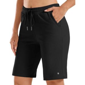 Stelle Women’s 7″/10″ Cotton Bermuda Shorts Knee Length Comfy Lounge Athletic Sweat Shorts with Deep Pockets(10″ Black)